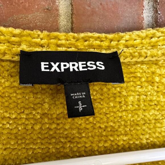 Express Women's Gold Mustard Chenille V-Neck 3/4 Sleeve Knit Pullover Sweater SP - Picture 3 of 9